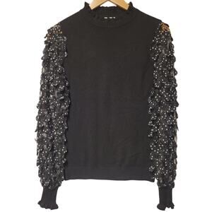 Sioni Milano Black Sweater Illusion Sheer Heart Sleeves Fairy Goth Women's XS
